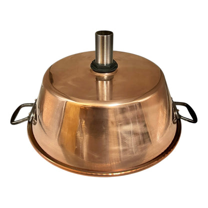 Copper pot with a metal handle on a white background