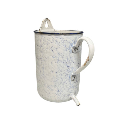 French enamel vintage garden wall mounted planter or kitchen bathroom storage pot, ideal for a rustic country cottage on a white background 