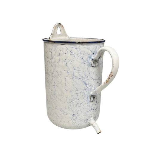 French enamel vintage garden wall mounted planter or kitchen bathroom storage pot, ideal for a rustic country cottage on a white background 