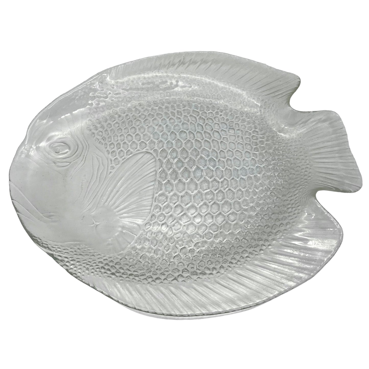 Set of 6 French Glass Fish Plates, 1 Large Platter & 5 Small Serving Plates (B4)