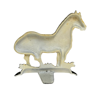 A vintage horse-shaped metal wall sign or decorative fixture, shown against a plain white background.
