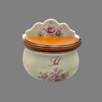 French Salt Cellar, Traditional Ceramic Sel Pot, Salt Pig with Wooden Lid for sale by All Things French Store