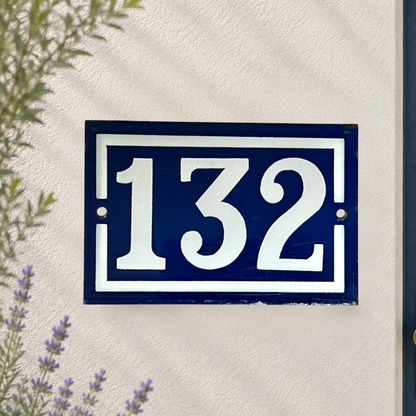 Original French Enamel House Number 132 Sign – Vintage Blue Metal Door Plaque