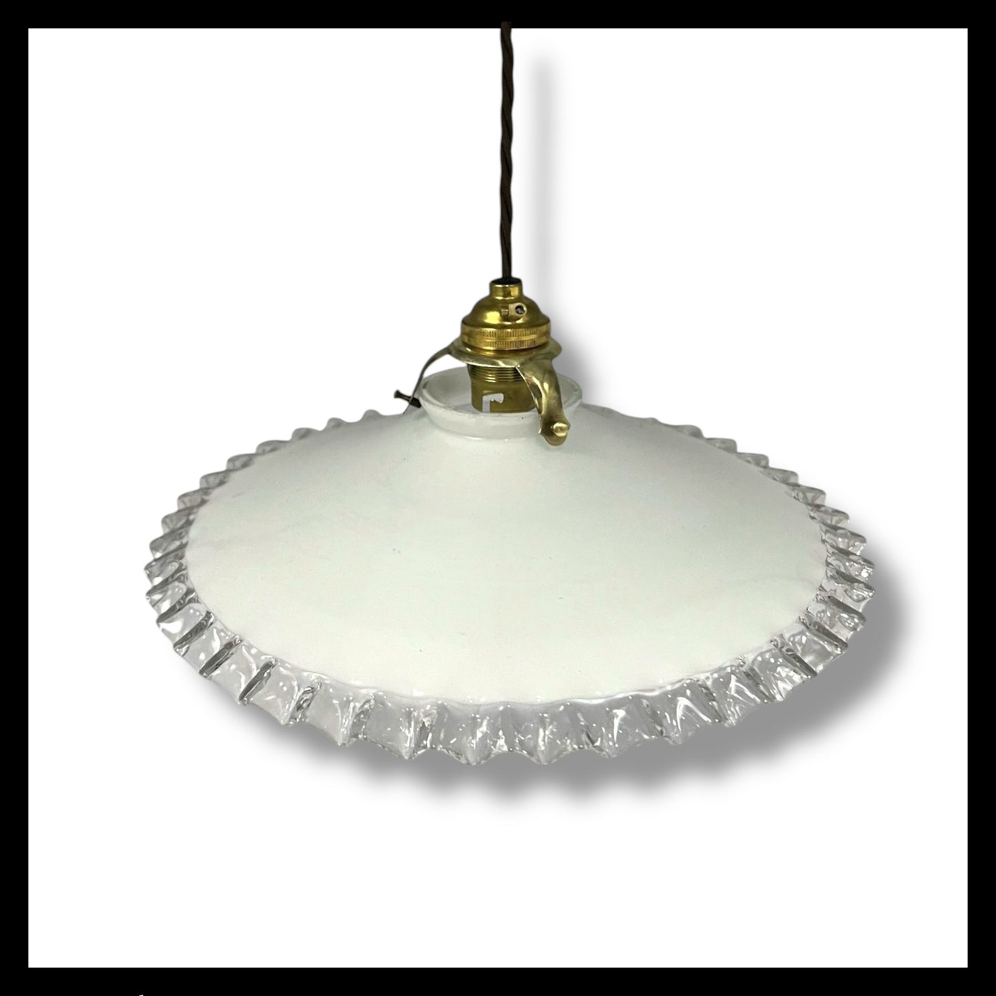 Vintage French Glass Ceiling Pendant Light, Milk Glass Hanging Lampshade