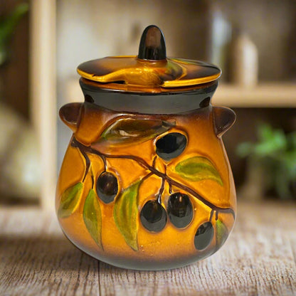 French Olive Jar, French Hand Made Ceramic Glazed Lidded Olive Pot for sale from All Things French Store