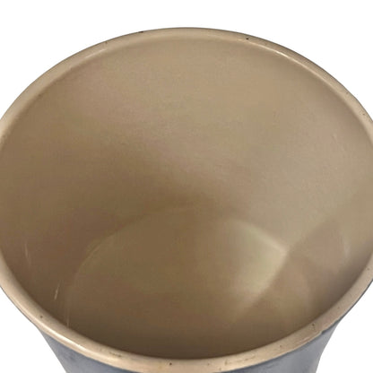 close up of  cast iron pan with beige interior on a white background