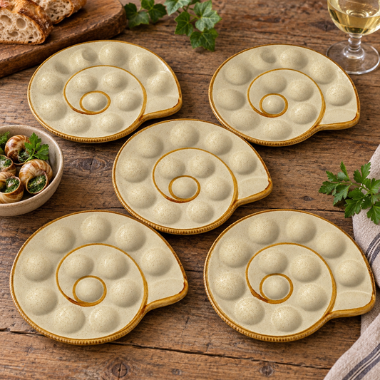 Vintage French Ceramic Escargot Plates – Set of 5 Snail Serving Dishes