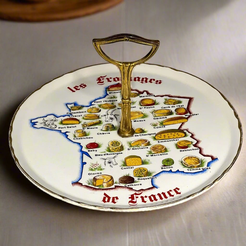French Porcelain Cheeseboard with Map Decoration, Vintage Cheese Board 