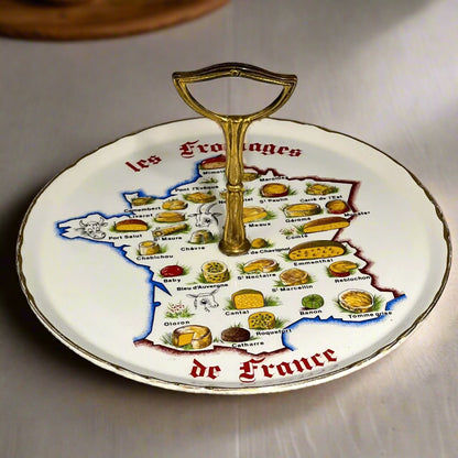 French Porcelain Cheeseboard with Map Decoration, Vintage Cheese Board 