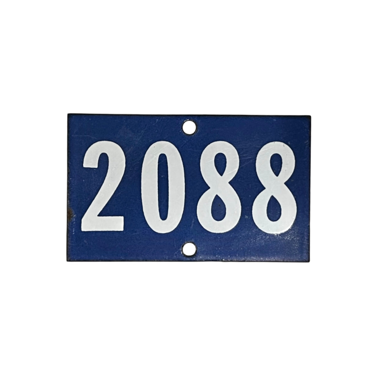 A rectangular blue house number plaque with the white numbers '2088' and two mounting holes, shown on a plain white background.