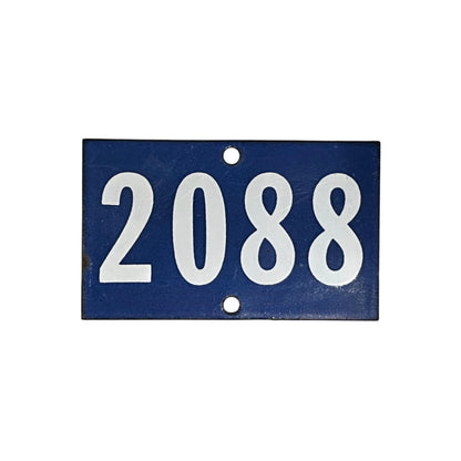 A rectangular blue house number plaque with the white numbers '2088' and two mounting holes, shown on a plain white background.