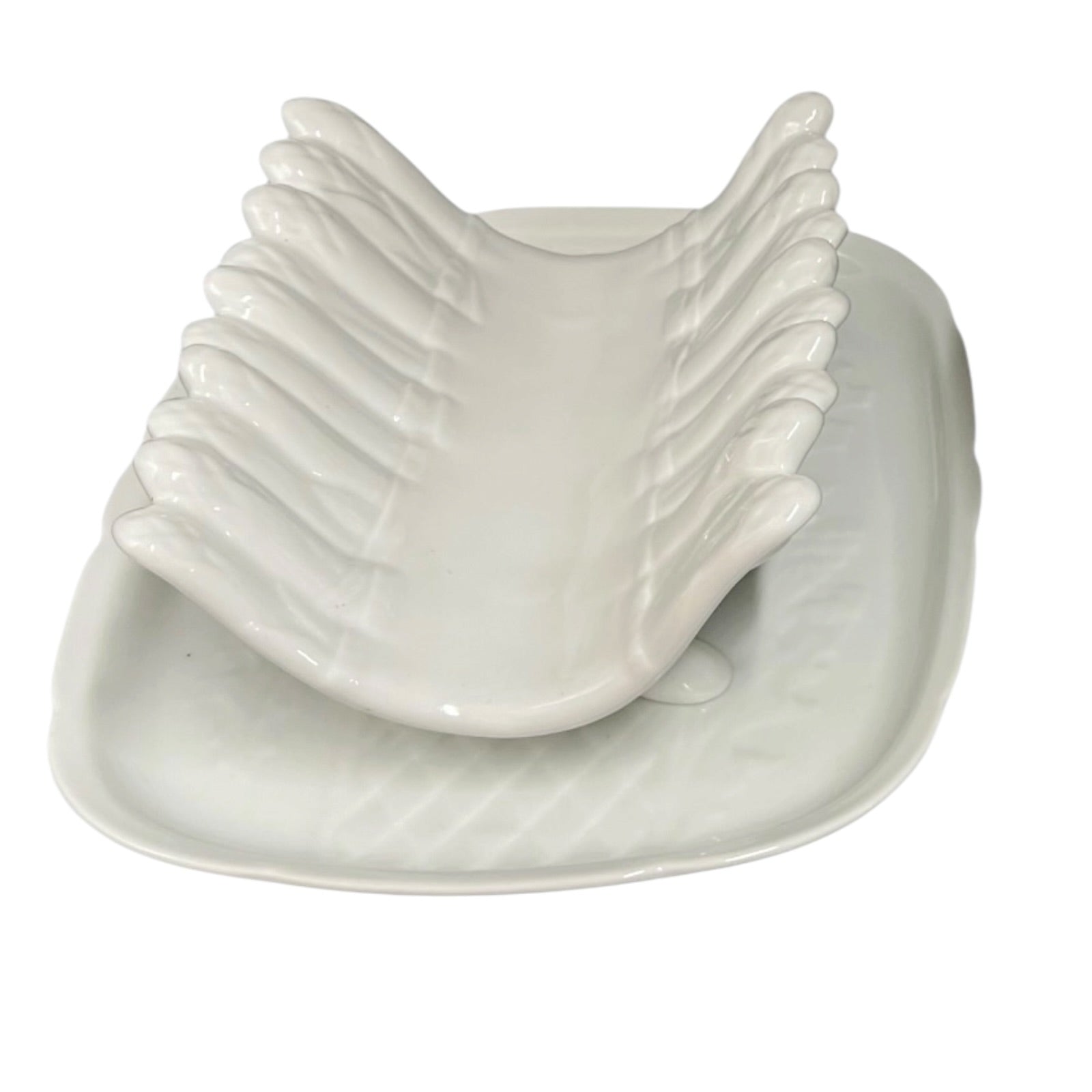 close up of asparagus serving set on a white background 