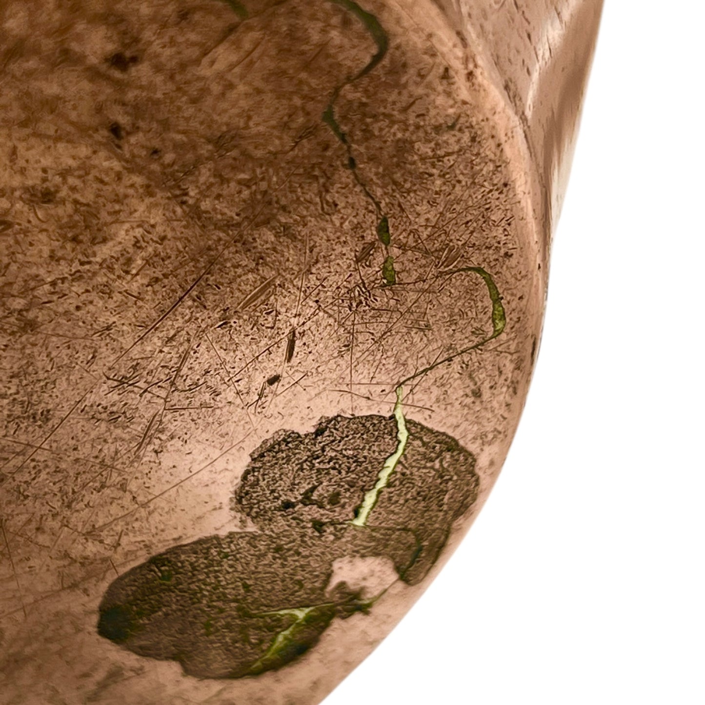 Close up of a copper cooking pot stockpot with handles on a white background
