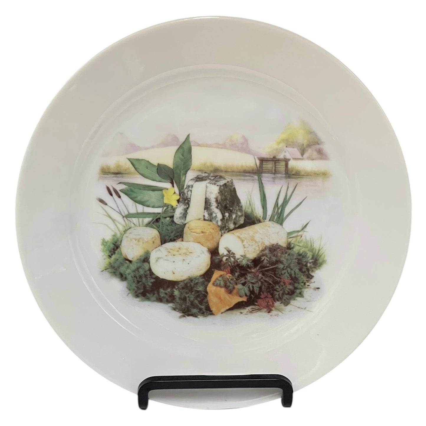 French cheese plate on a stand on a white background 