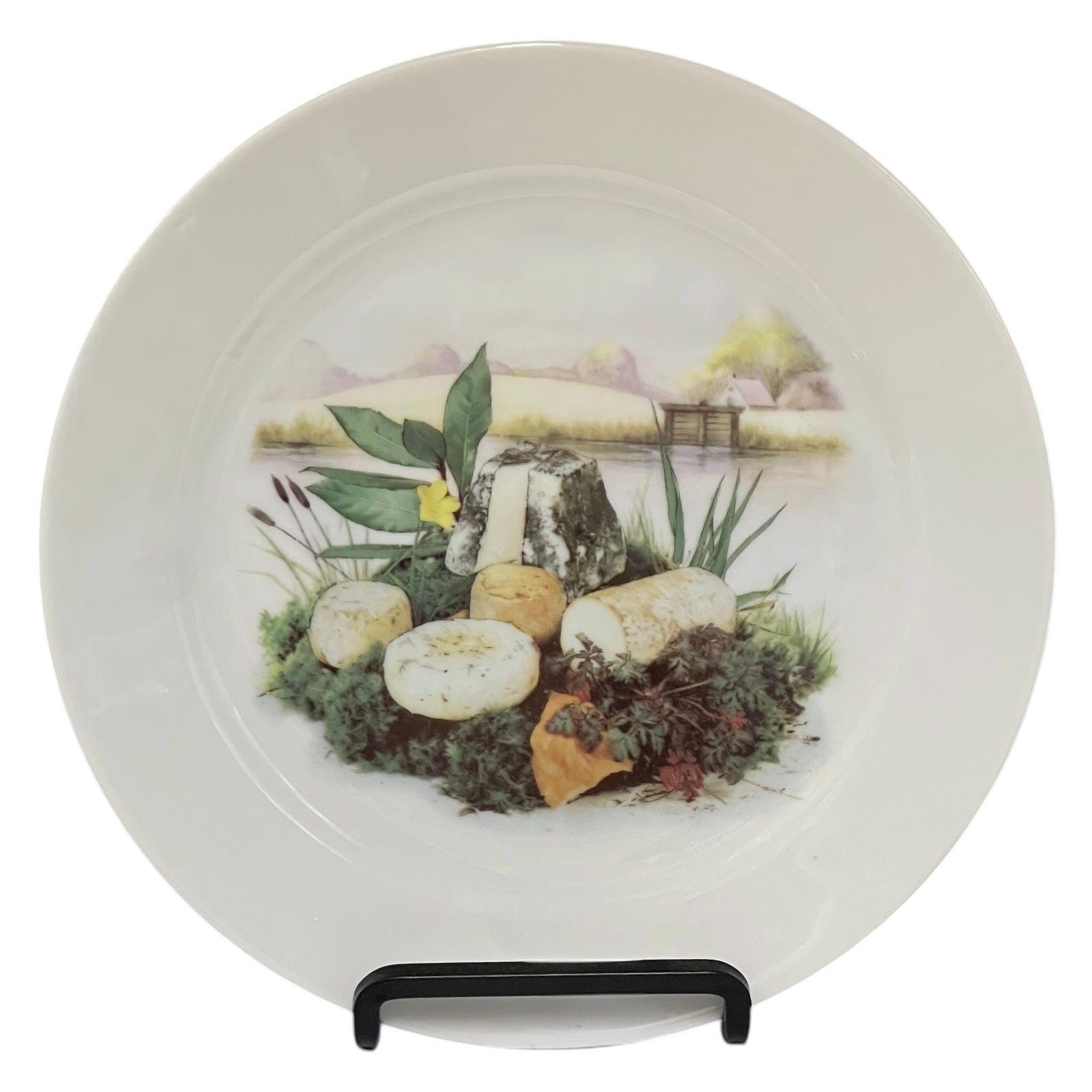 French cheese plate on a stand on a white background 