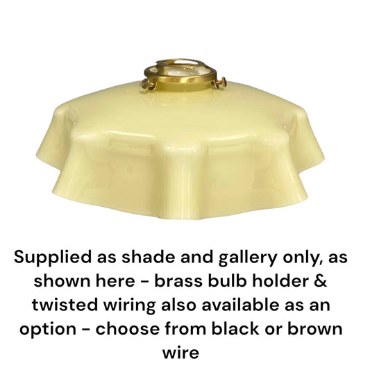 Pale yellow lampshade with brass gallery 