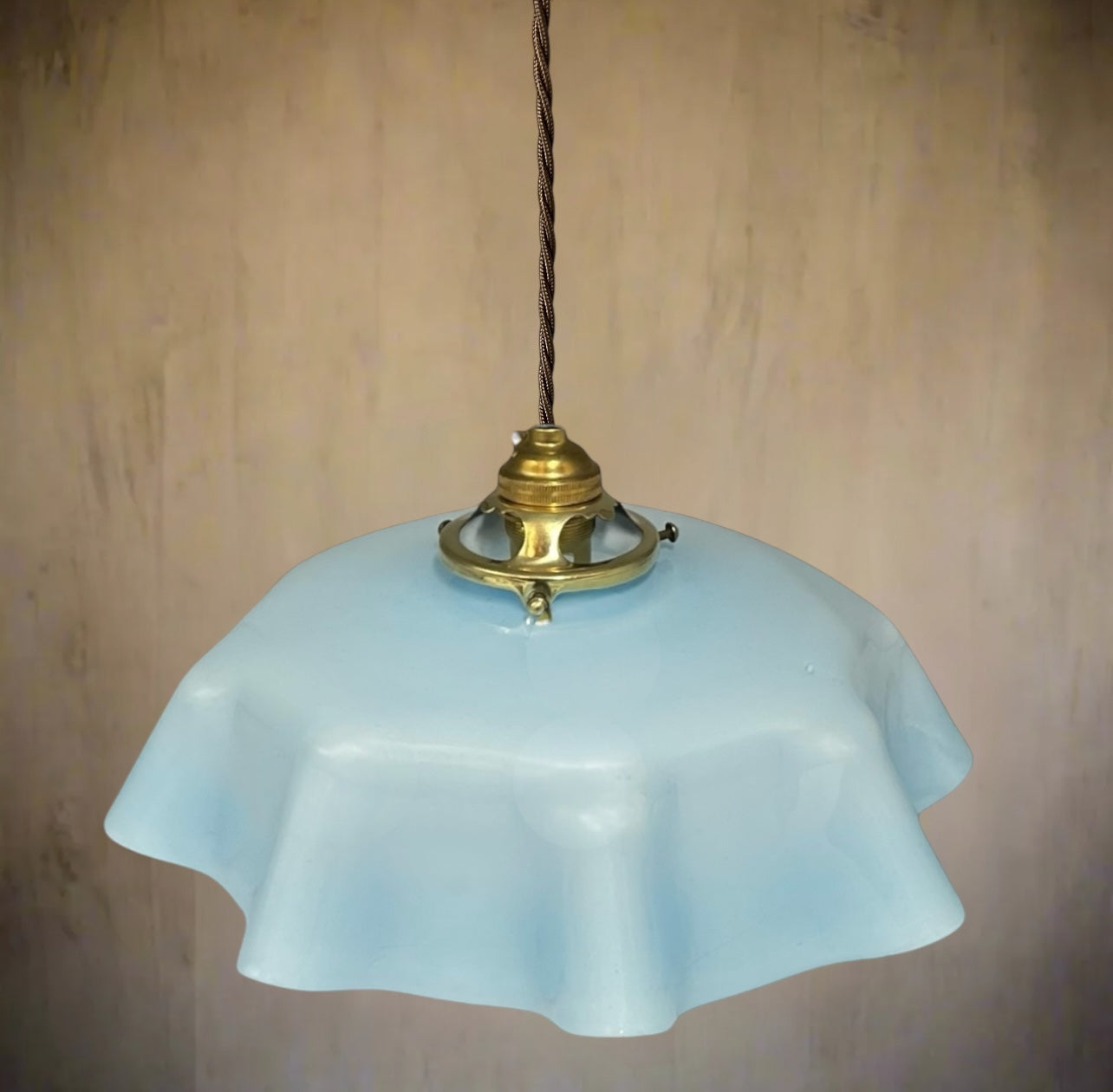 Vintage French Pendant Light, Blue Milk Glass, Hanging Interior Lampshade for sale from All Things French Store