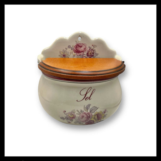 French Salt Cellar, Traditional Ceramic Sel Pot, Salt Pig with Wooden Lid