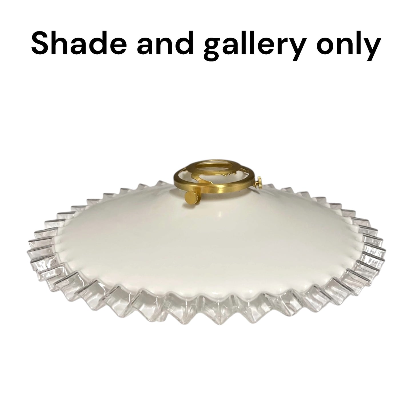 Vintage French Opaline Milk Glass Pendant Pie Crust Lampshade with Brass Collar