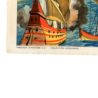 Vintage French Double-Sided School Poster – Siege of La Rochelle Teaching Aid