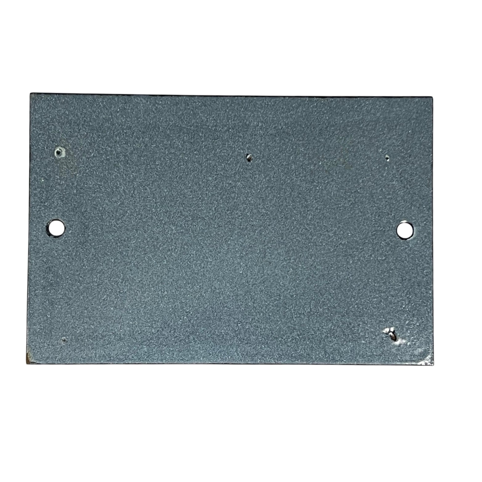 A rectangular dark gray metal mounting plate with pre-drilled screw holes, shown against a plain white background.