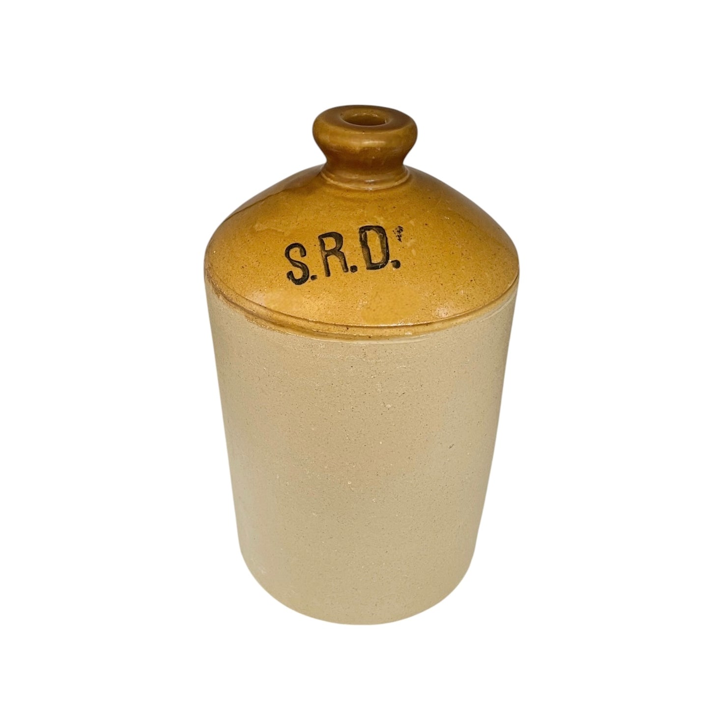 Vintage British militaria SRD jar on a white background 