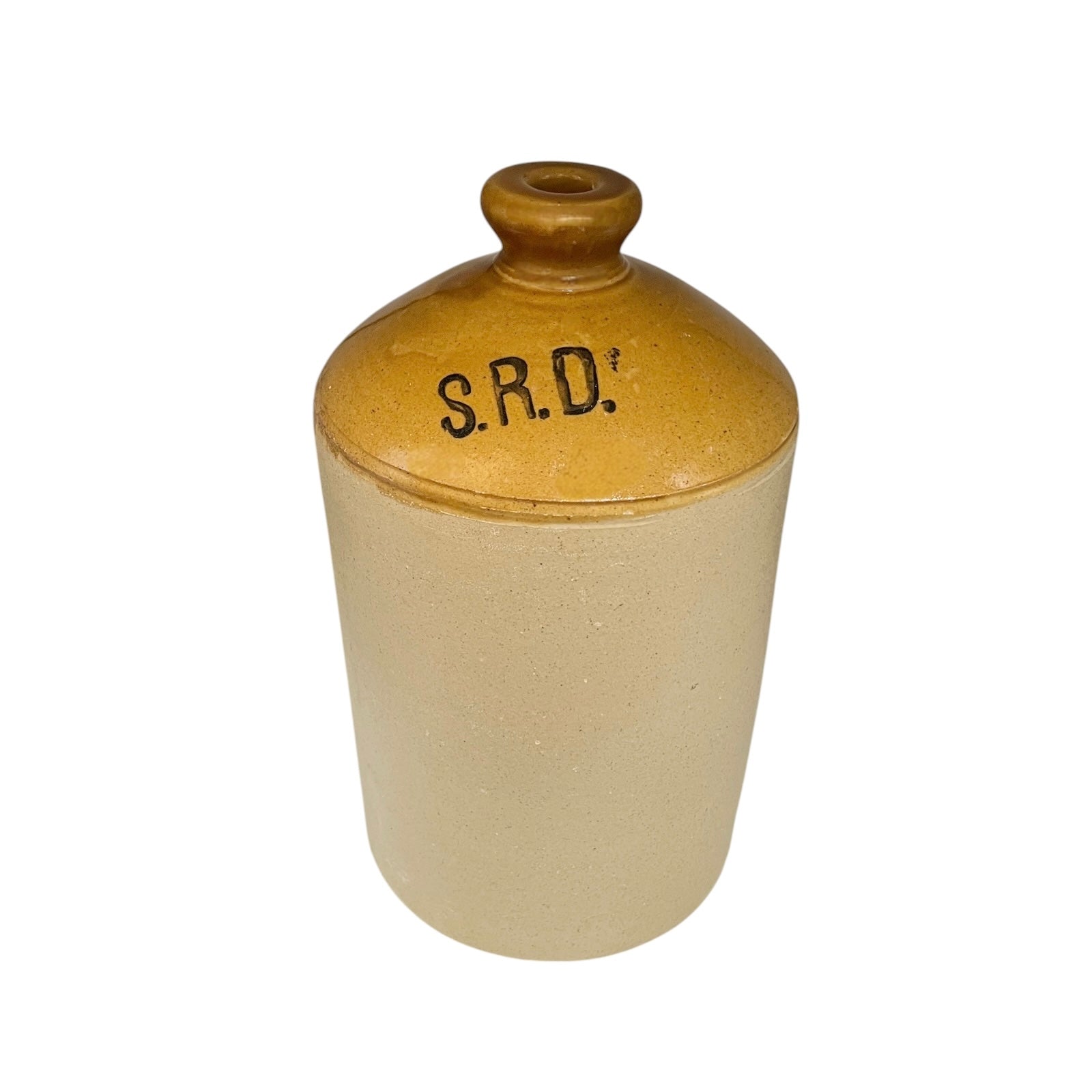 Vintage British militaria SRD jar on a white background 