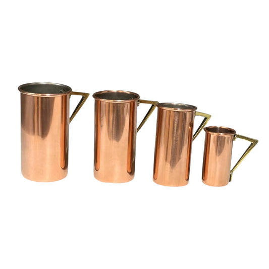 Set of 4 French Vintage Copper Kitchen or Bar Measures with brass handles for sale from All Things French Store