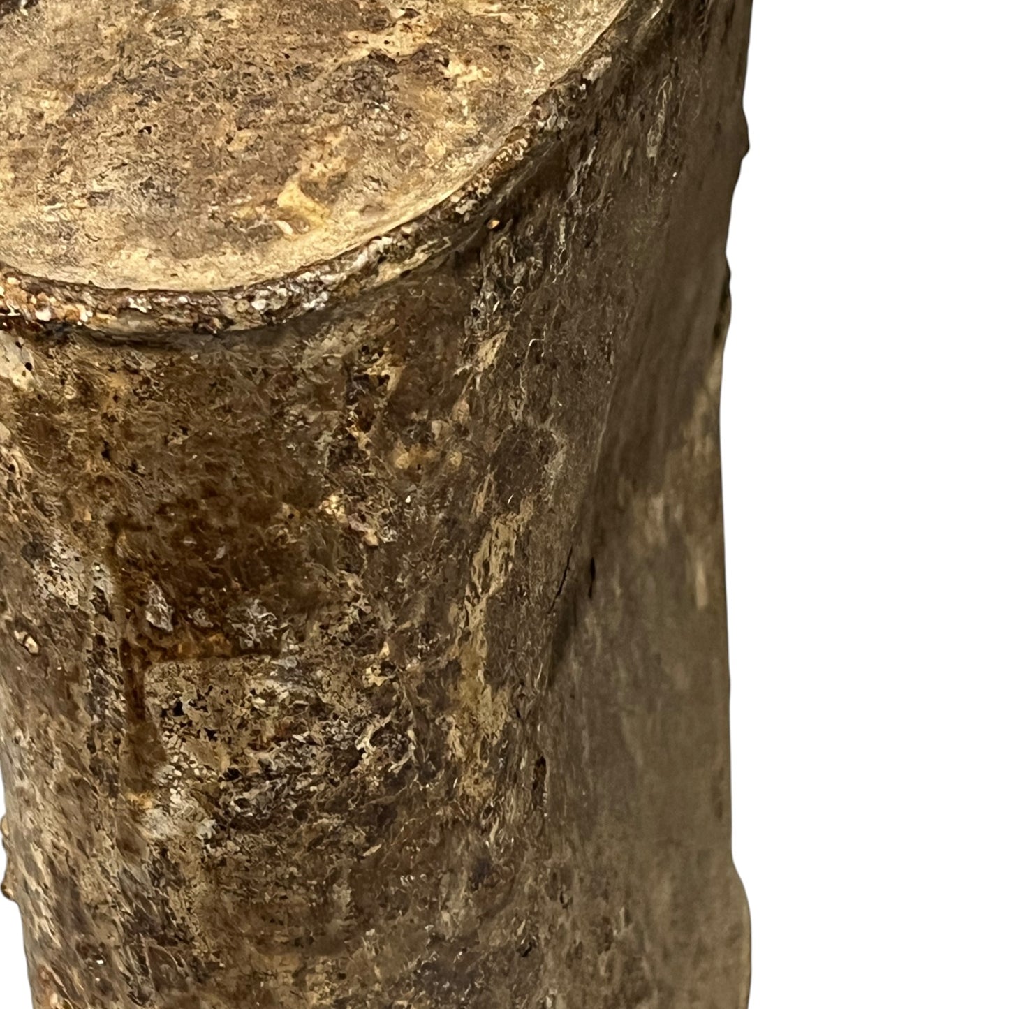 close up of a rusty water bottle on a white background 