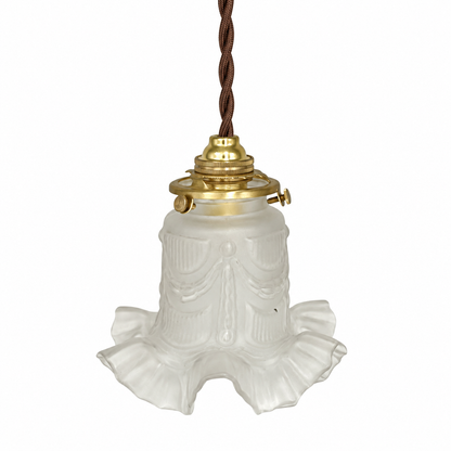 Vintage French Frosted Glass Tulip Lampshade with Brass Gallery