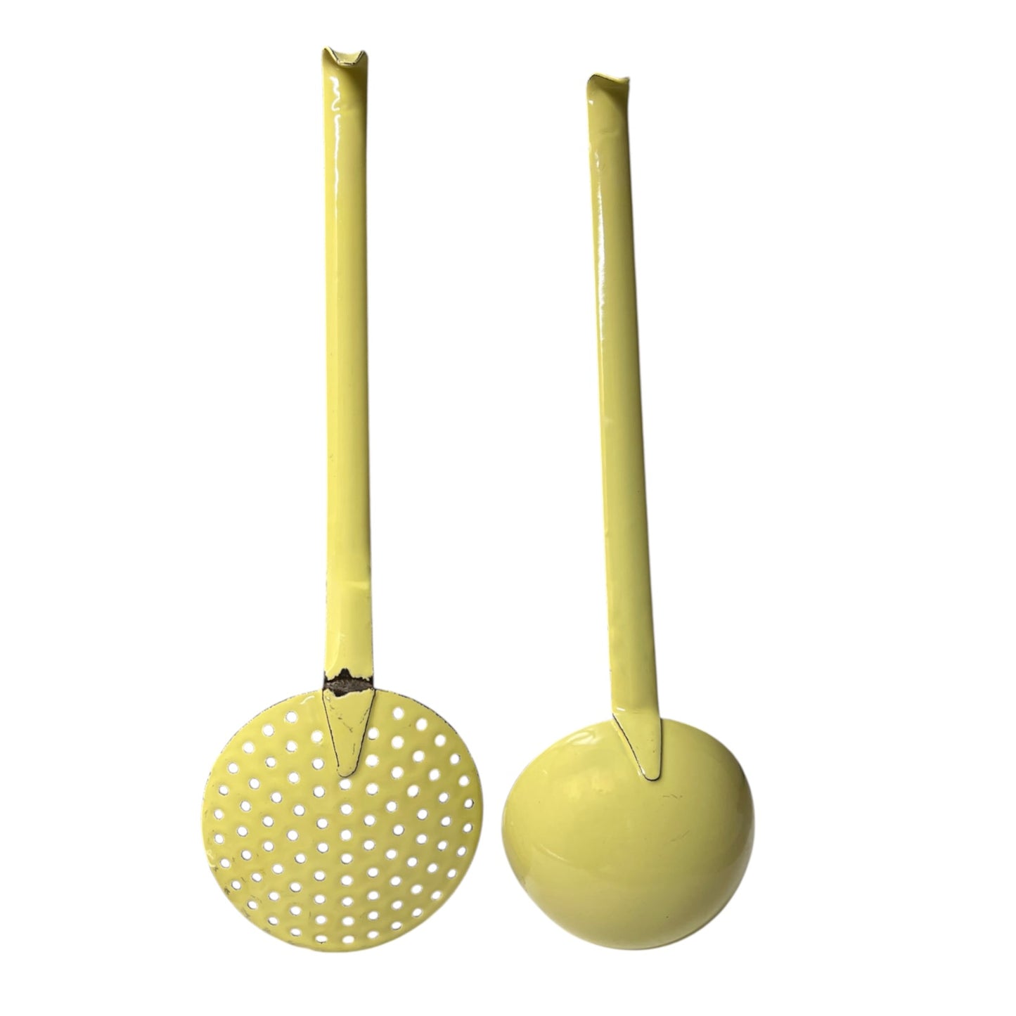 Vintage French Yellow Enamel Ladle & Skimmer Set – Kitchen Utensils
