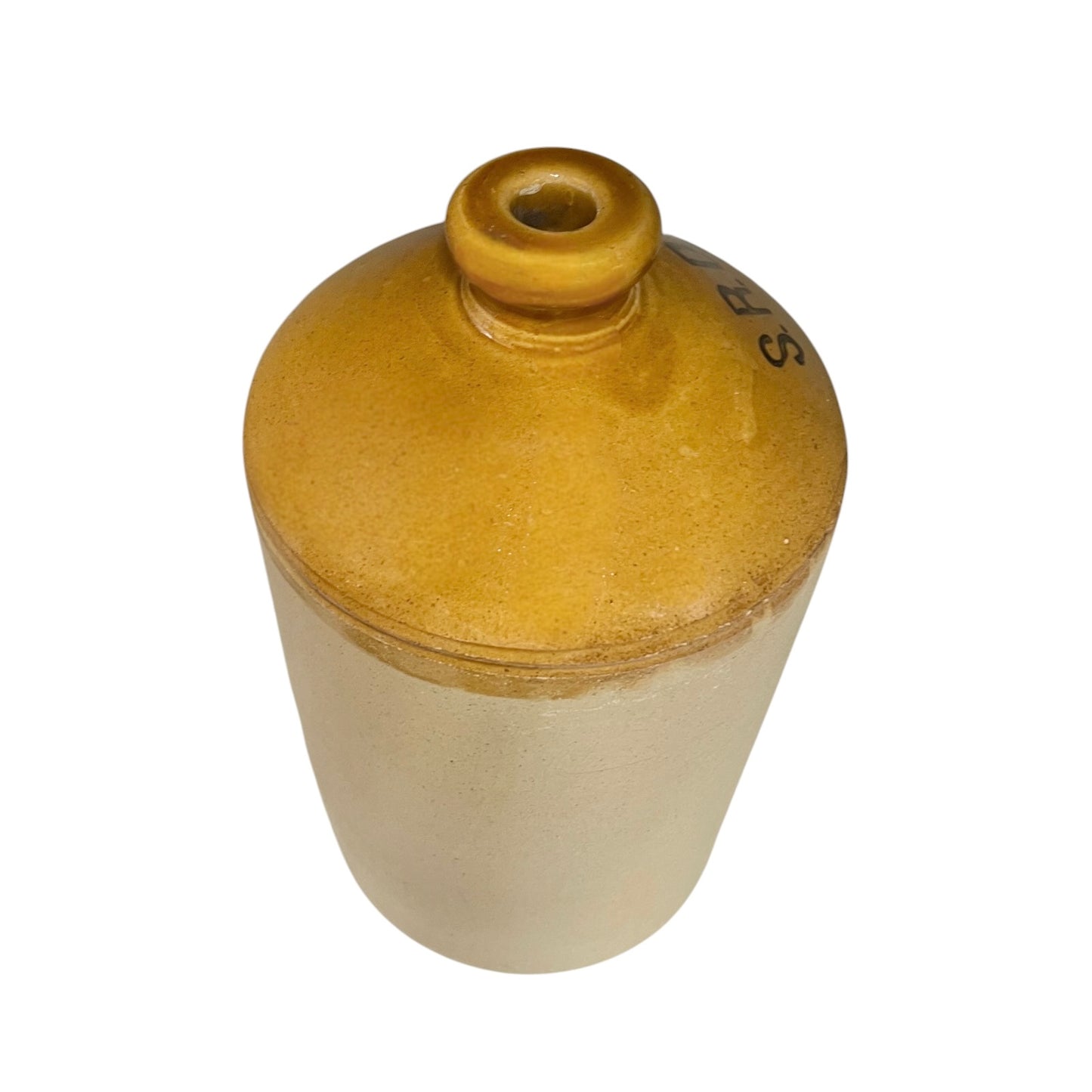 close up of a ww1 SRD jar on a white background 