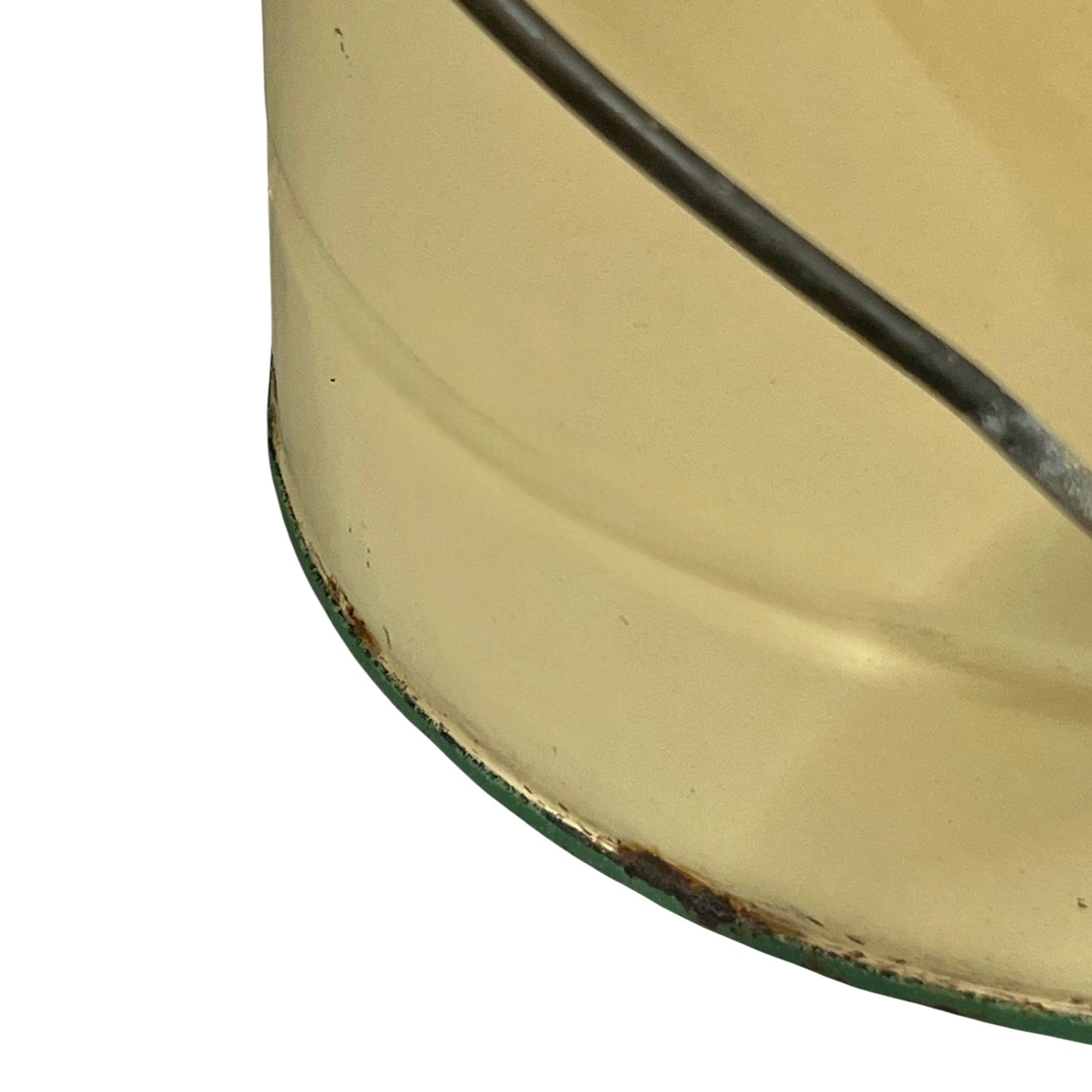 Close up of a French enamel bucket on a white background 