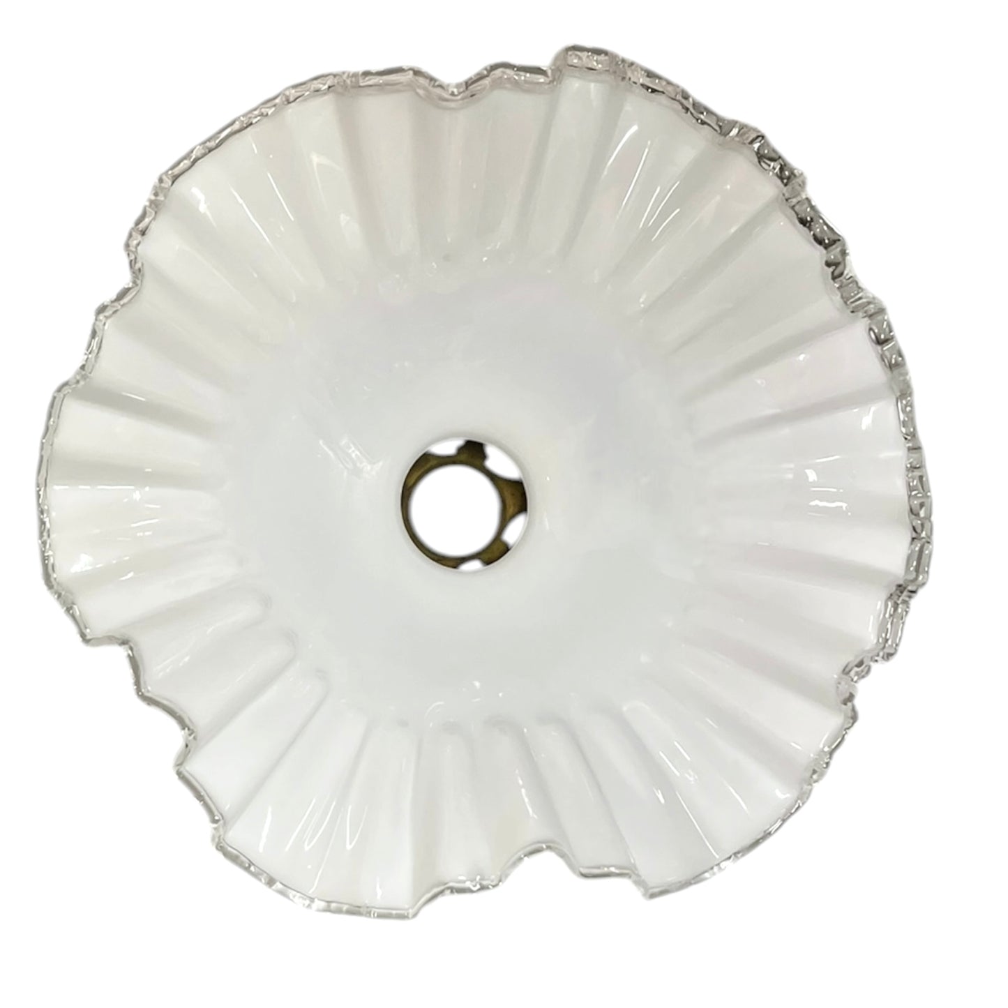 White milk glass lamp shade inside view edge on a white background