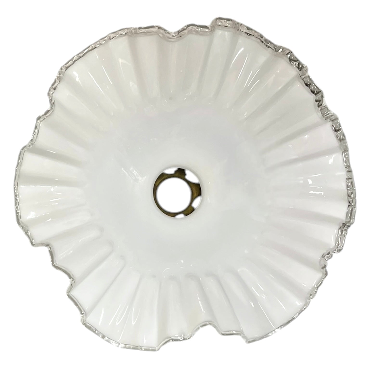 White milk glass lamp shade inside view edge on a white background