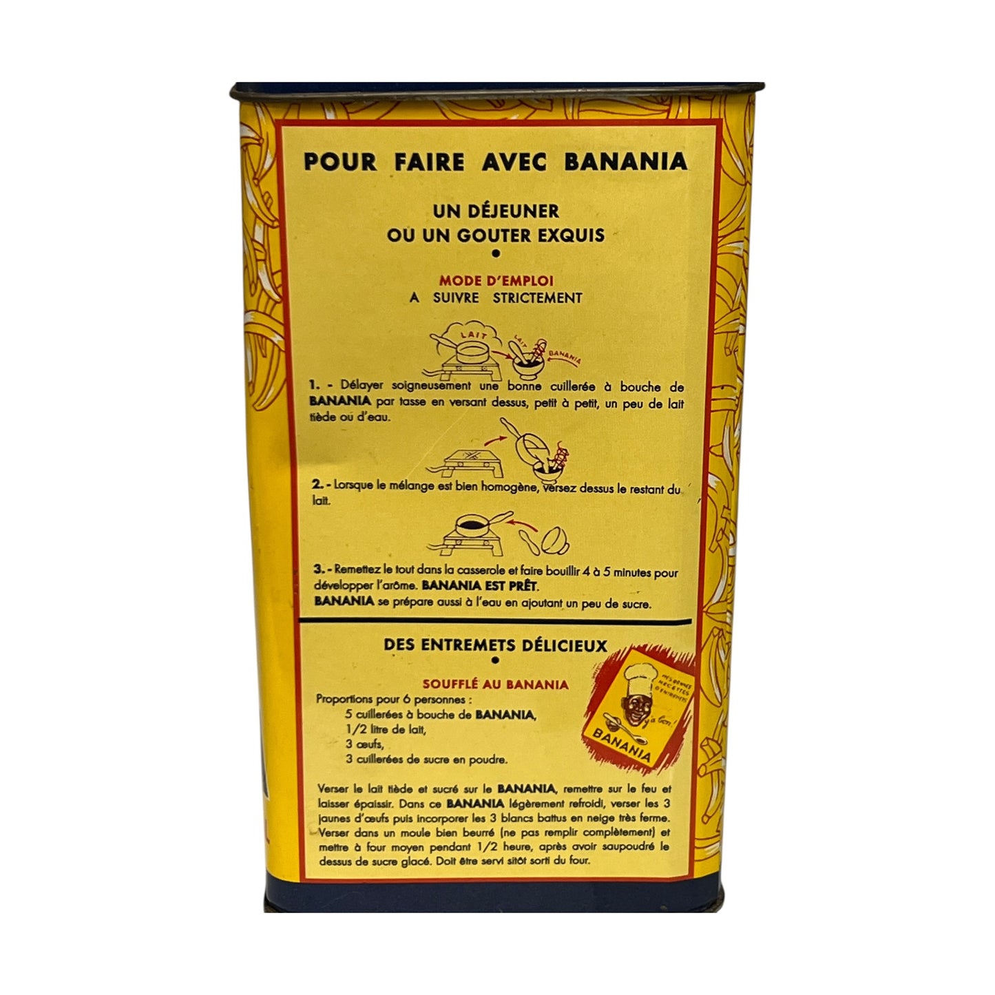 Banana powder packaging with instructions on a white background