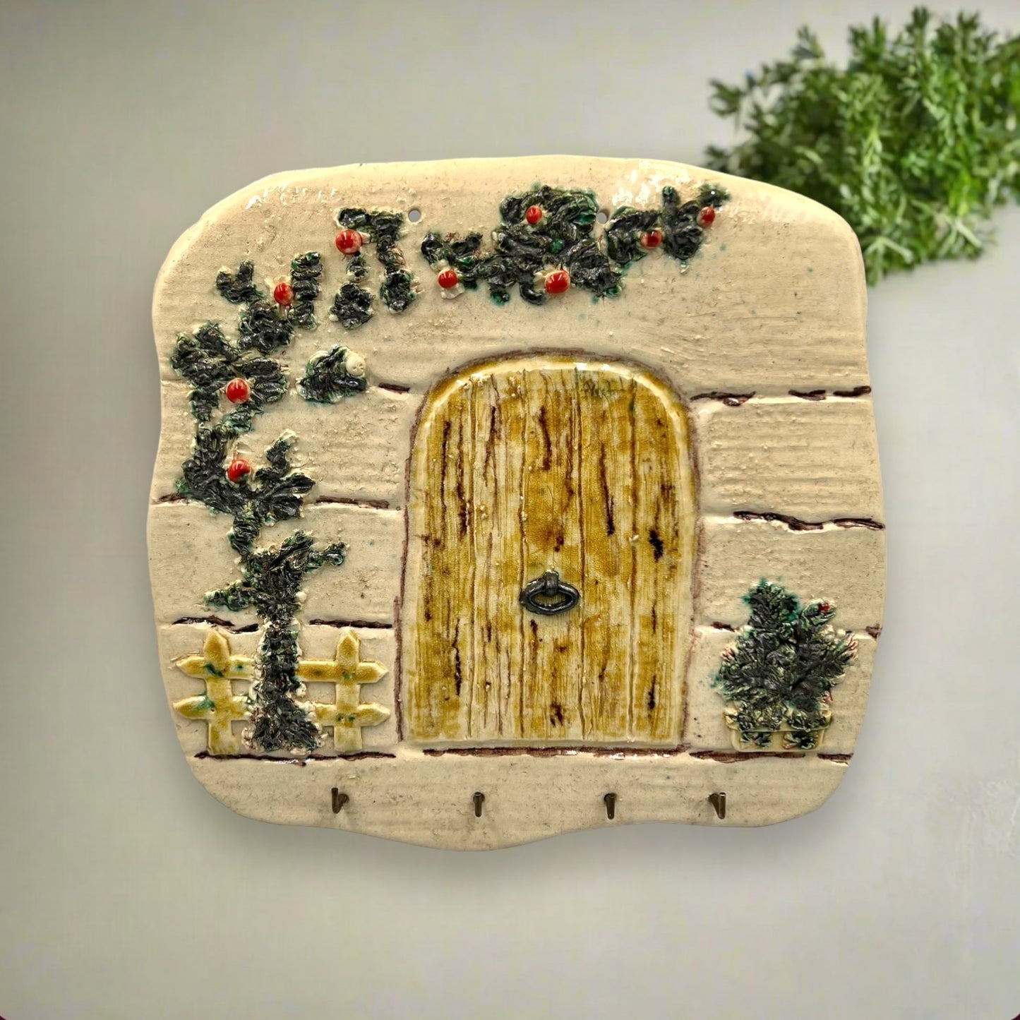 French ceramic plaque with key hooks