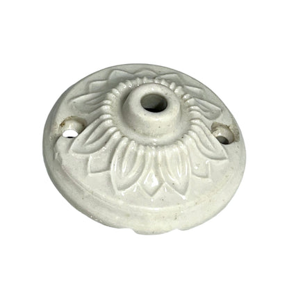 Small Vintage French Ceramic Ceiling Rose, Antique Porcelain Light Fitting