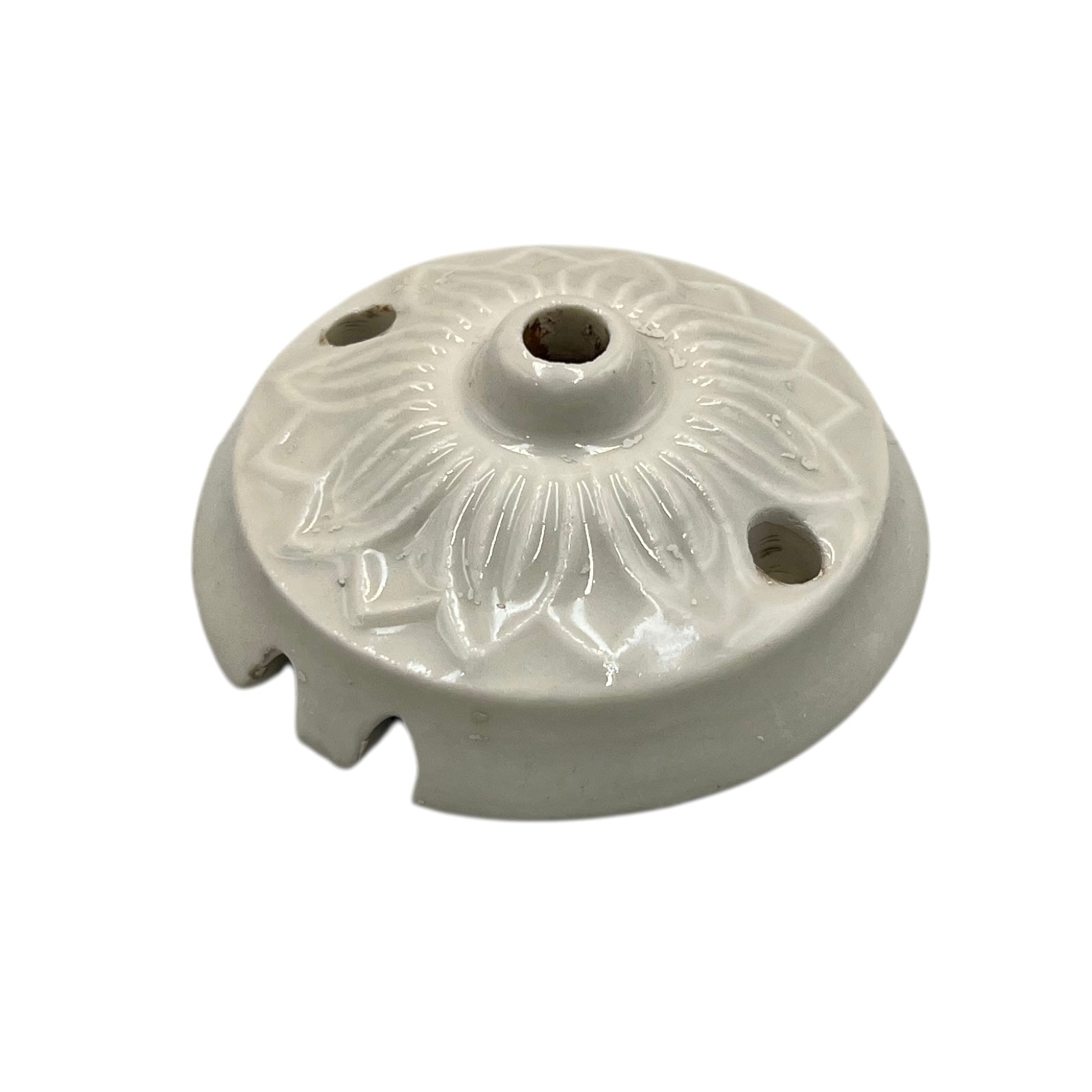 Vintage French Ceramic Ceiling Rose, Chandelier Ceiling Fitting Wire Cover 