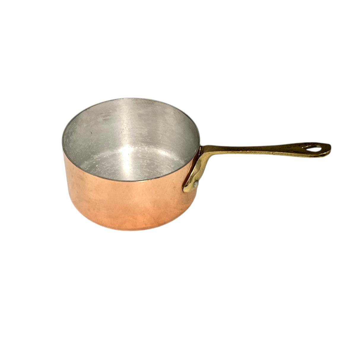 Vintage French Copper Saucepan – 10cm Small Aluminium Lined Pan with Brass Handle