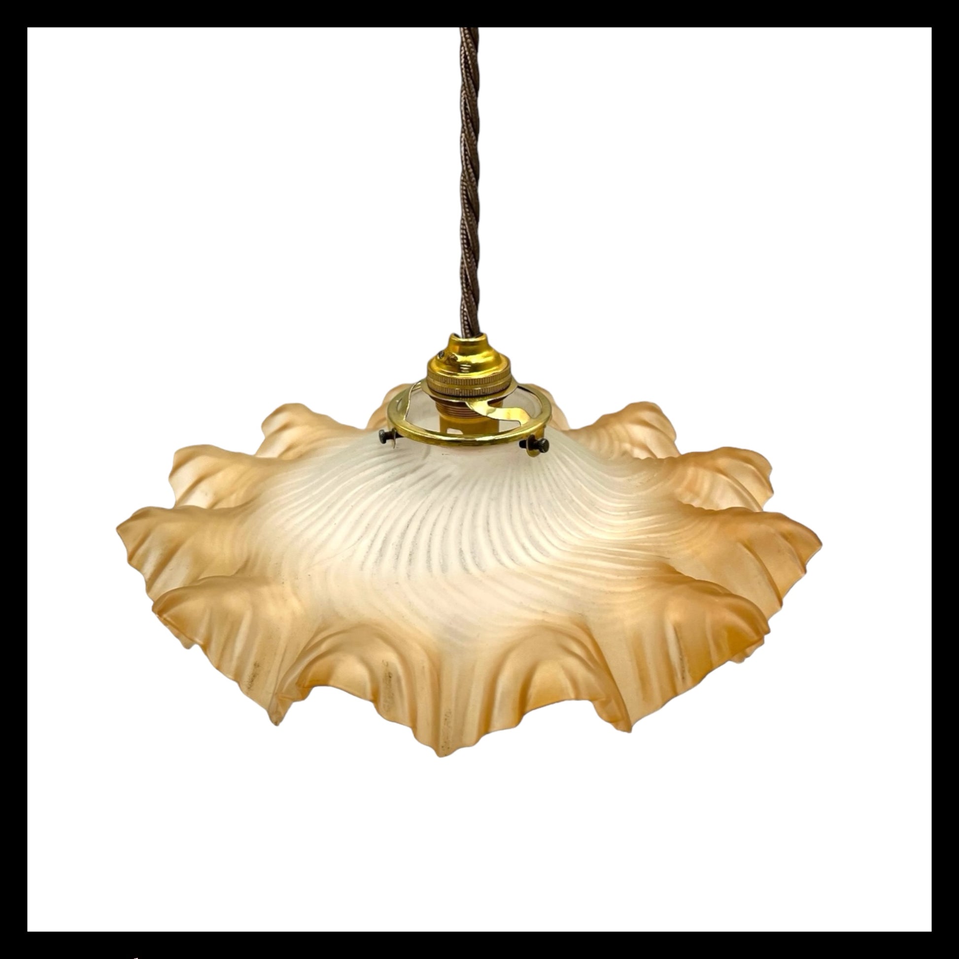 Vintage French Frosted Glass Ceiling Pendant Light, Hanging Lampshade for sale from All Things French Store