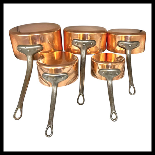 French Copper Pan Set, Copper Saucepans Set of 5 Tin Lined 1mm +4kg copper pots for sale from All Things French Store