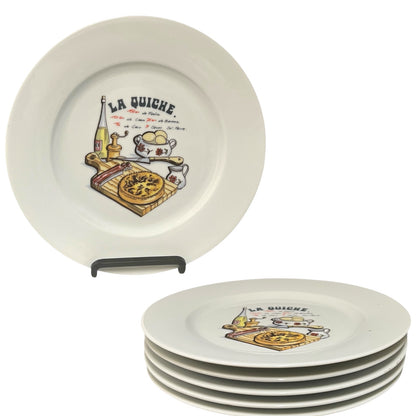 Set of ceramic plates with 'La Quiche' design on a white background