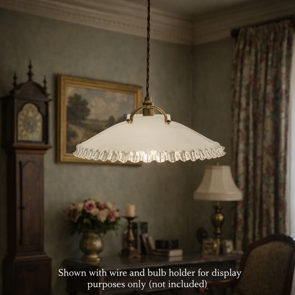 Vintage-style pendant light in a room with decor elements.