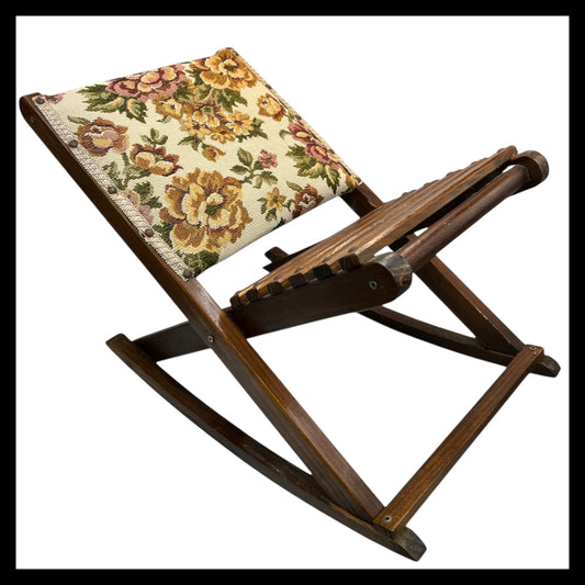 Vintage French Rocking Footstool, Upholstered Folding Gout Stool Footstool for sale from All Things French Store