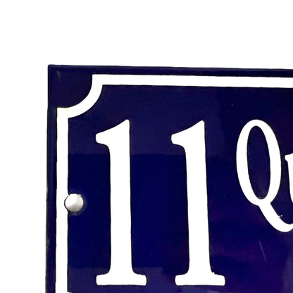 French vintage enamel blue and white enamel door number 11