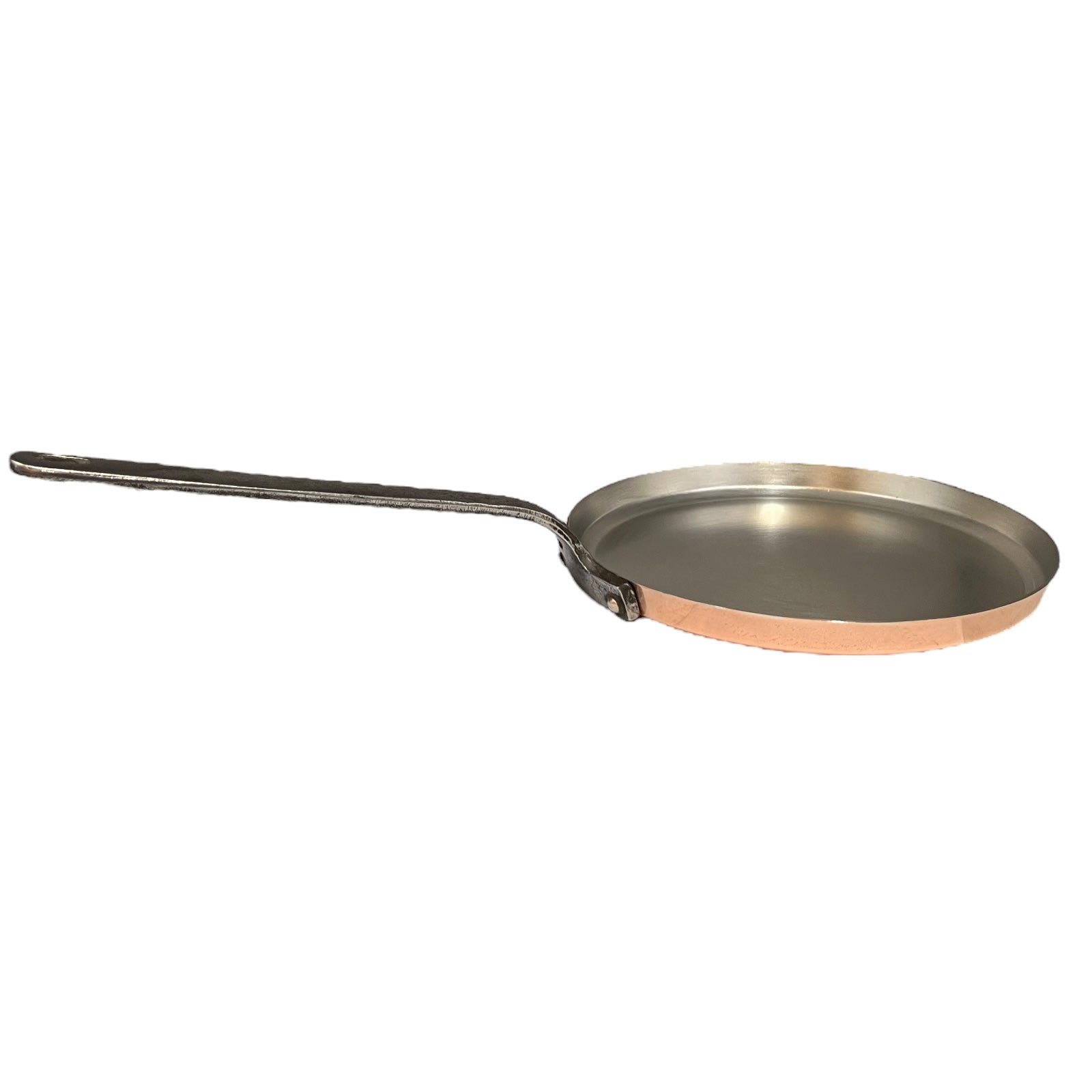 Copper-bottom frying pan on a white background