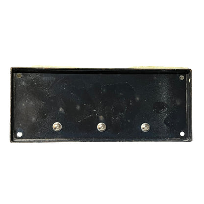 A rectangular black metal mounting plate with three pre-drilled screw holes and rounded corners, shown against a plain white background.