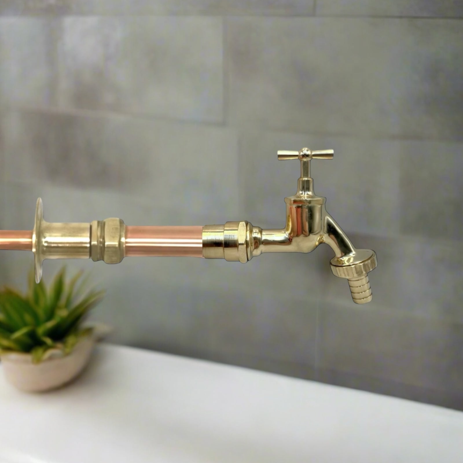 Vintage Style Copper and Brass Wall Mounted Kitchen Tap with detachable nozzle