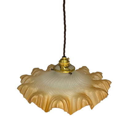 Vintage French Frosted Glass Ceiling Pendant Light, Hanging Lampshade on a white background 